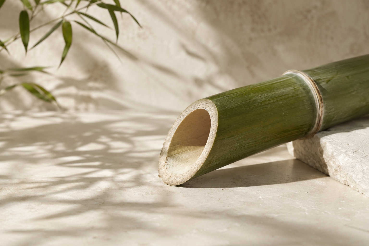 Fresh bamboo stalk on travertine stone, the vegetal silicon of Glow Daily