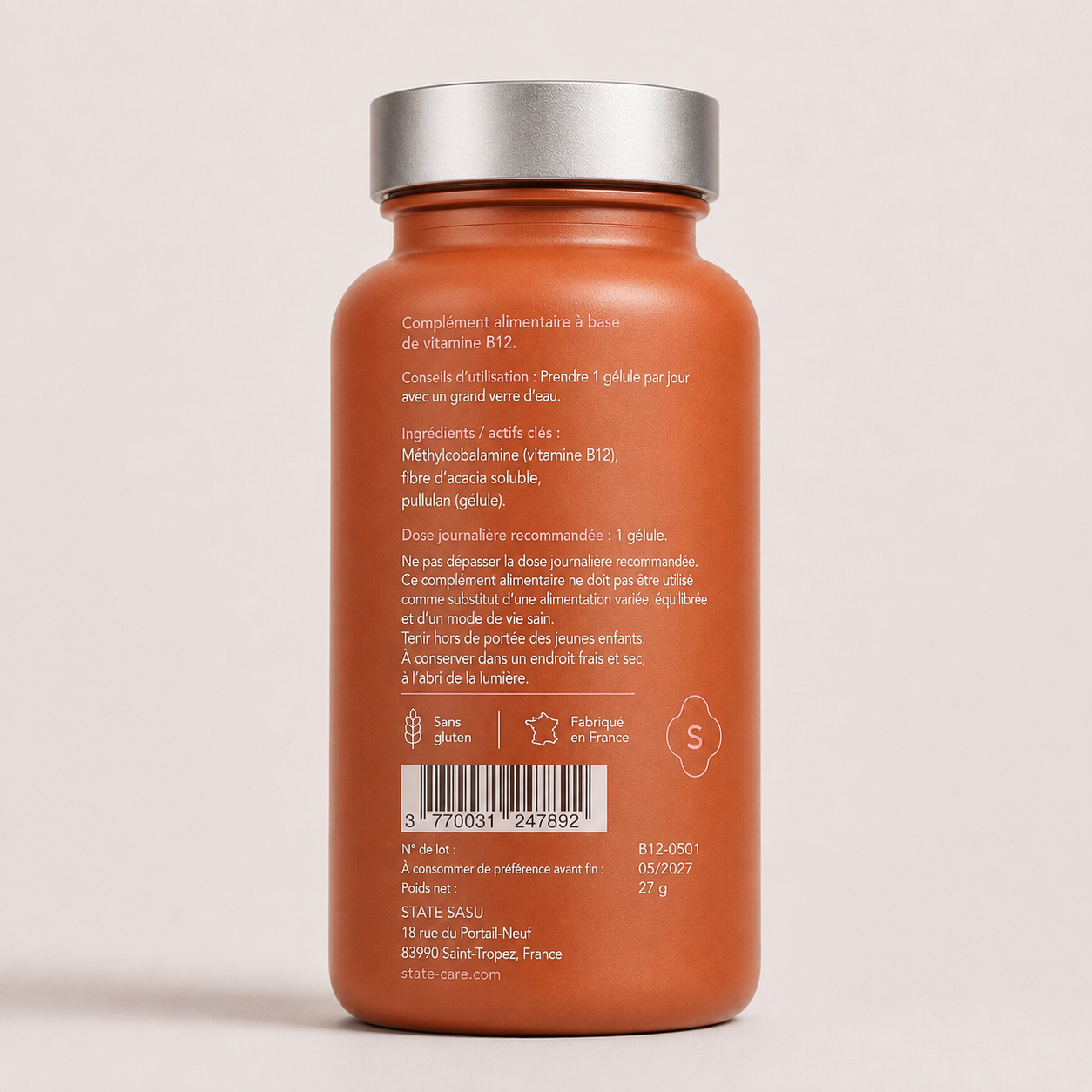 Morning Spark by state, back label with ingredients and usage