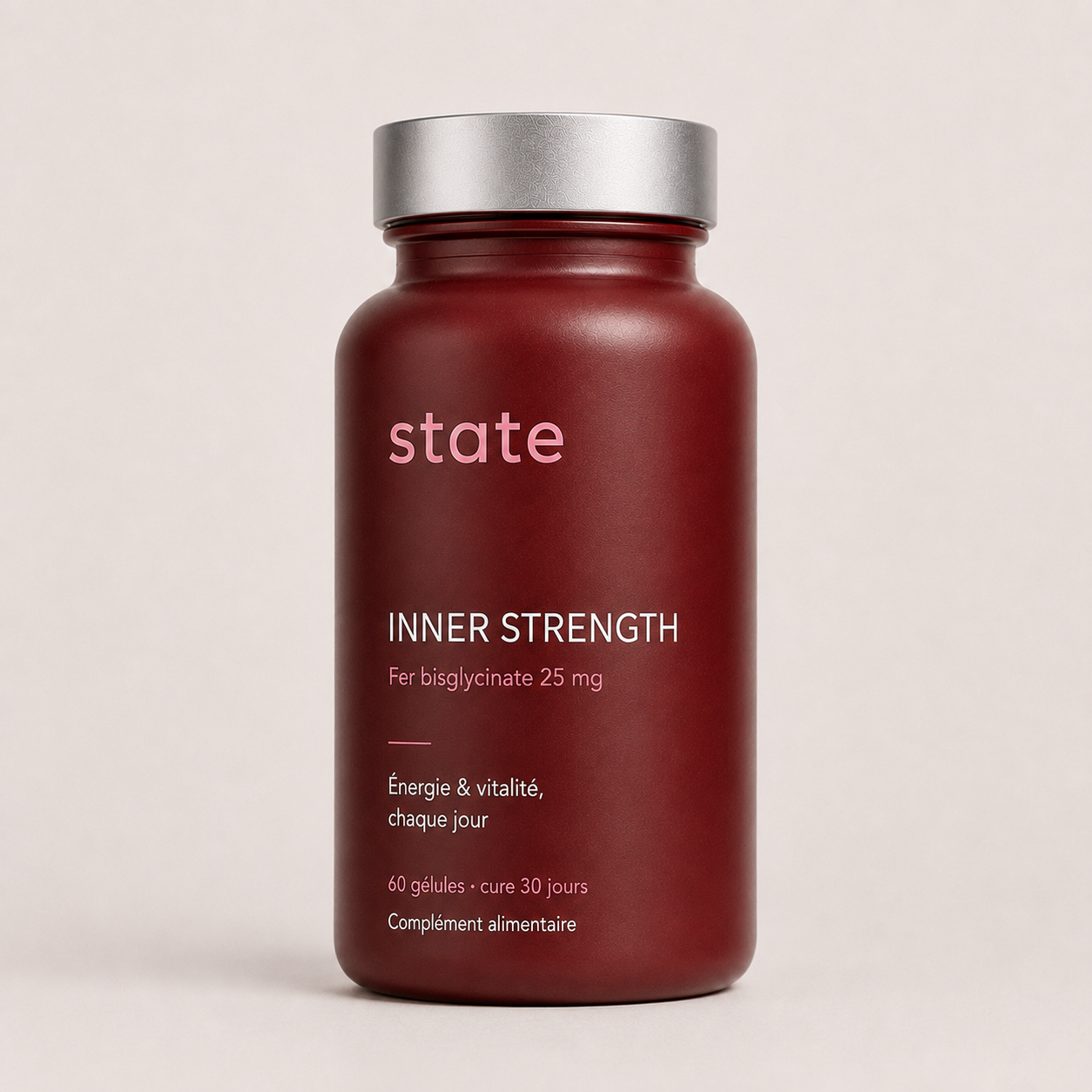 Inner Strength by state, raspberry jar, iron bisglycinate