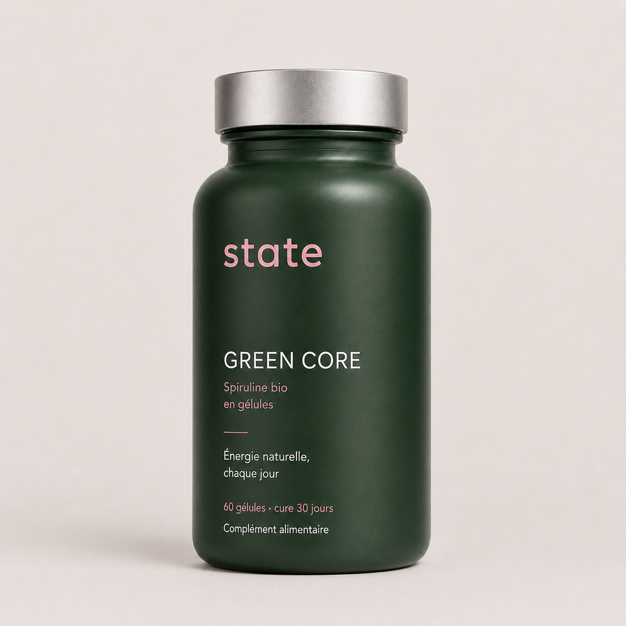 Green Core by state, algae green jar, organic spirulina