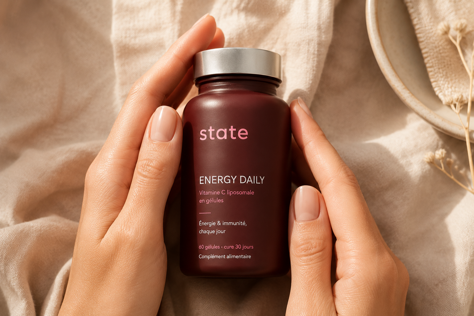 Hands cupping a State supplement jar, Made in France article cover