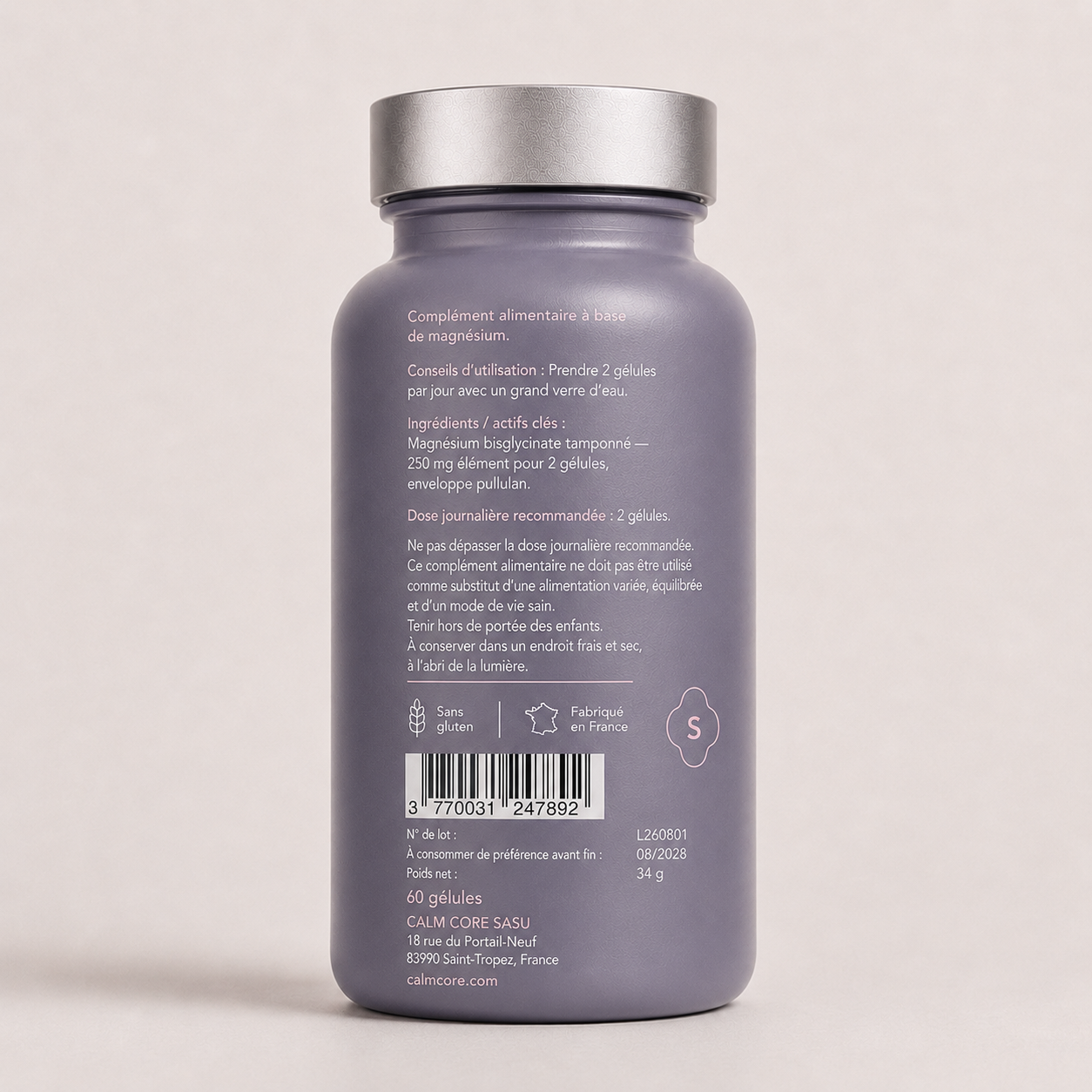 Calm Core by state, packaging detail