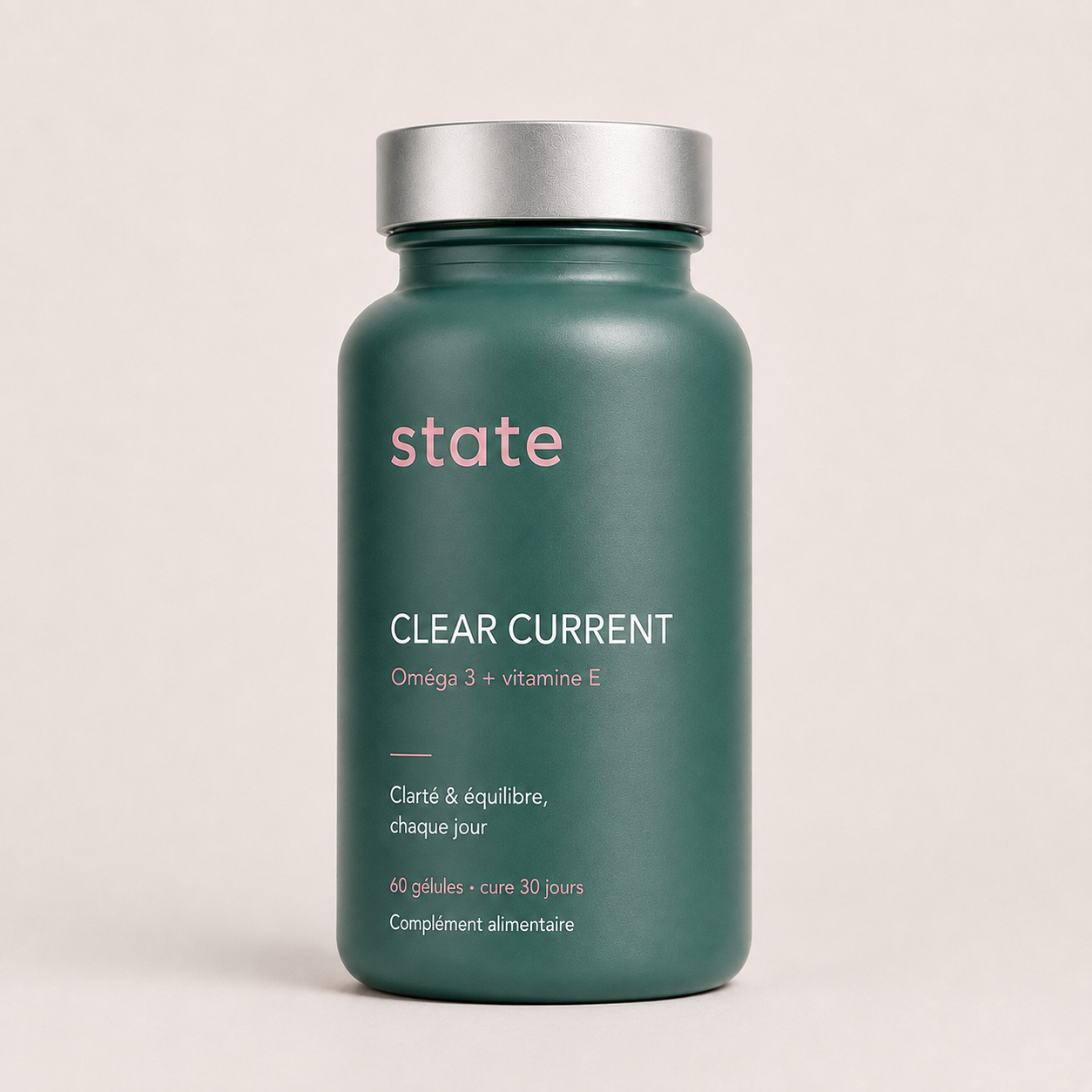 Clear Current by state, teal jar, omega 3 EPA and DHA